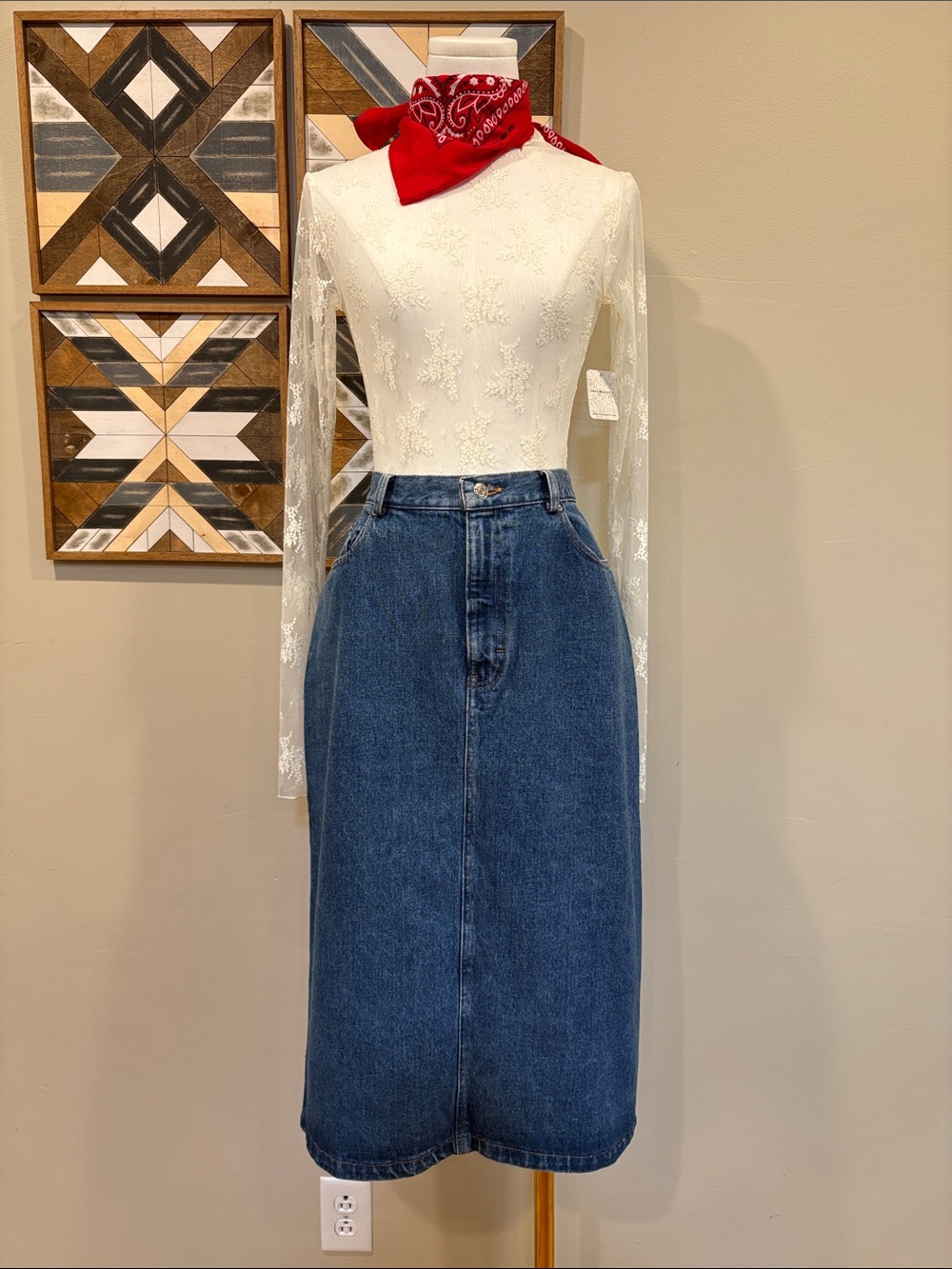 Vintage Ralph Lauren Authentic Dungarees 80s / 90s Denim Midi Jean Skirt S / M